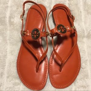 Tory Burch Womens Size 10 Sandals Poppy Orange Mini Miller Strap